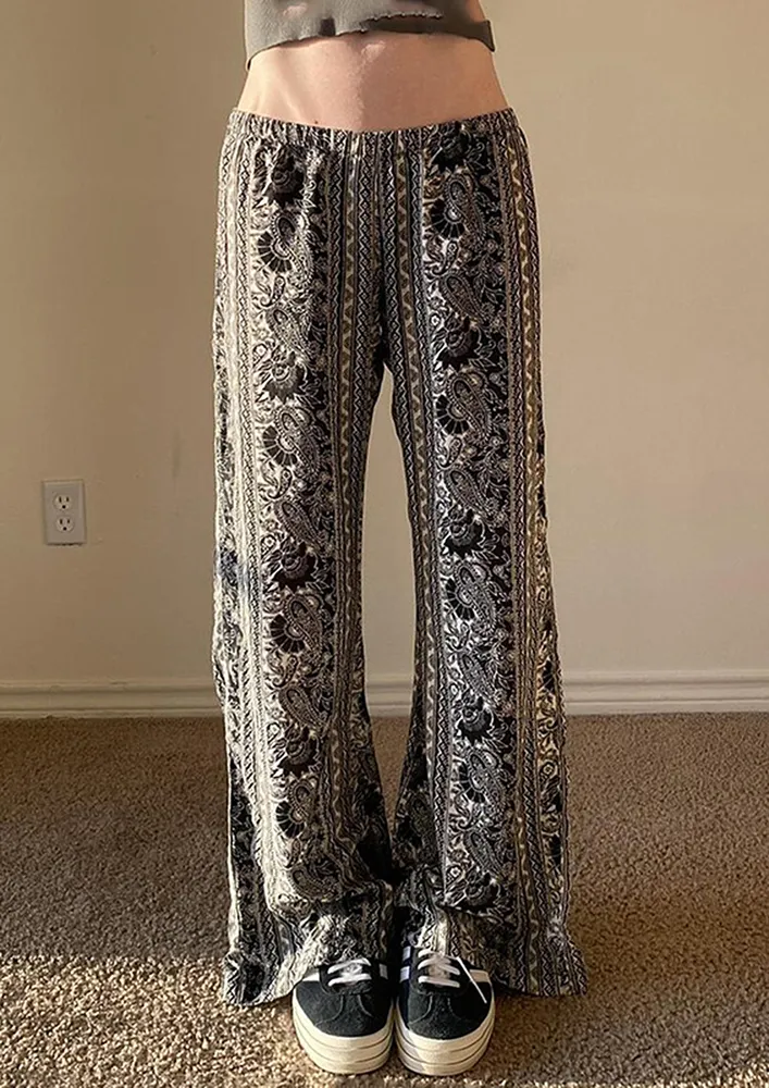 Straight Ethnic Print Slip-on Pants