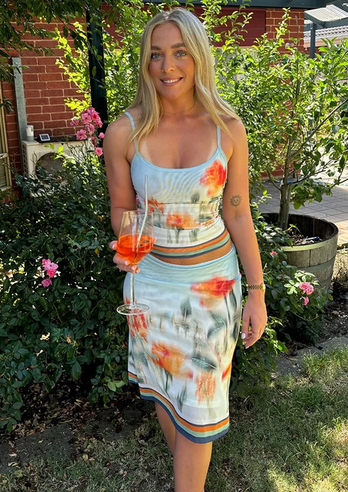 Orange Abstract Floral Skirt