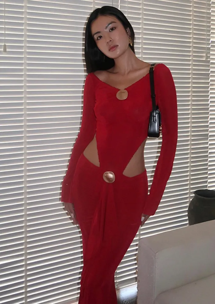 Red Lace-trimmed Bodysuit