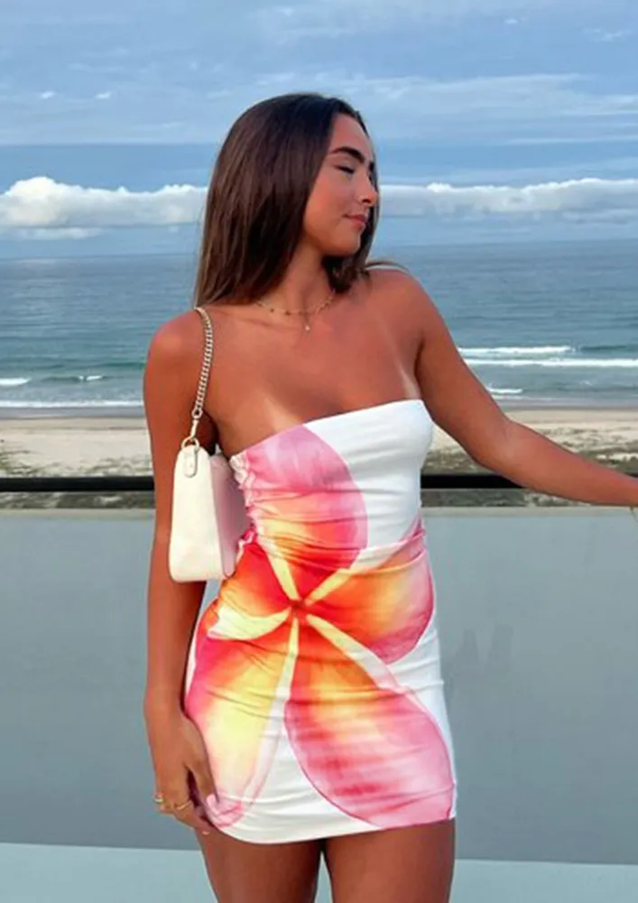 White Printed Bandeau Dress