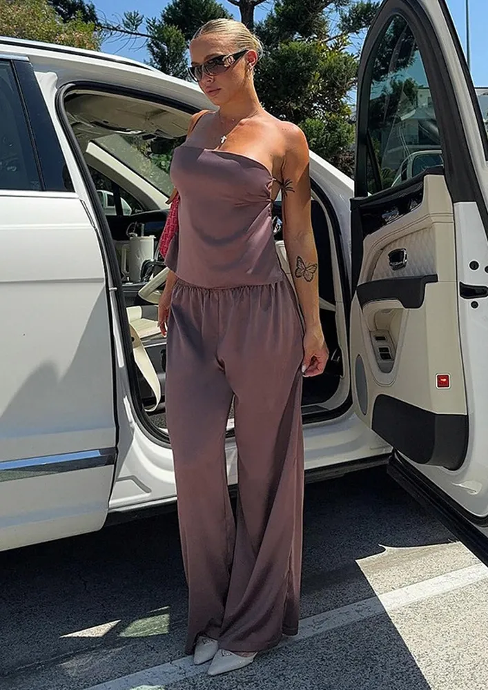 Brown Backless Tube Top With Pants