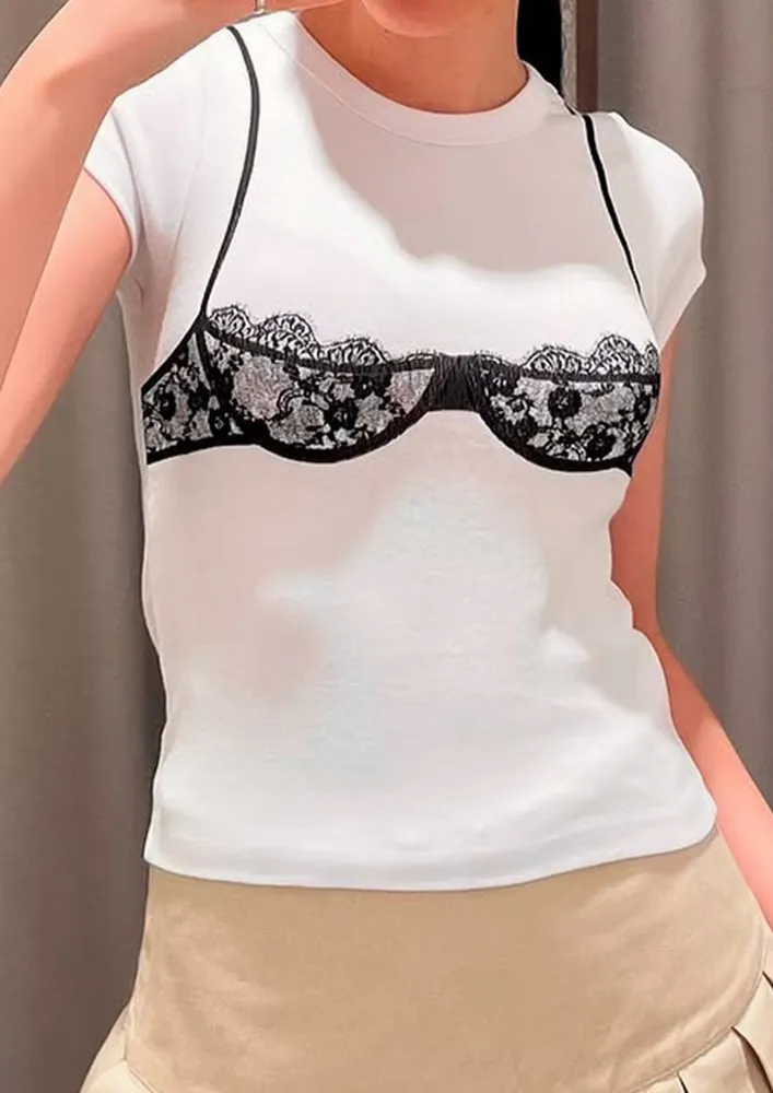White 3d Print T-shirt