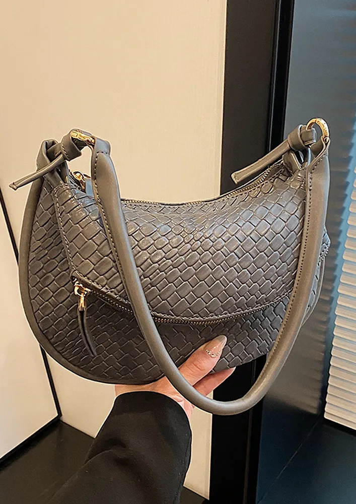 EMBOSSED PATTERN GREY SHOULDER BAG