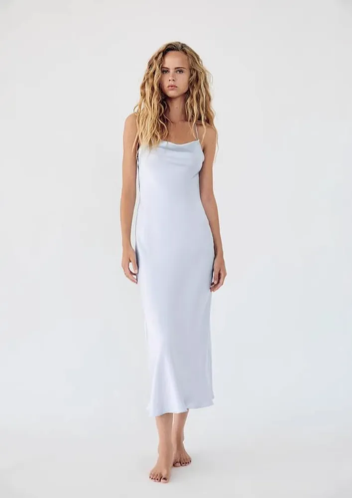Blue Lace-up Back Slip Dress