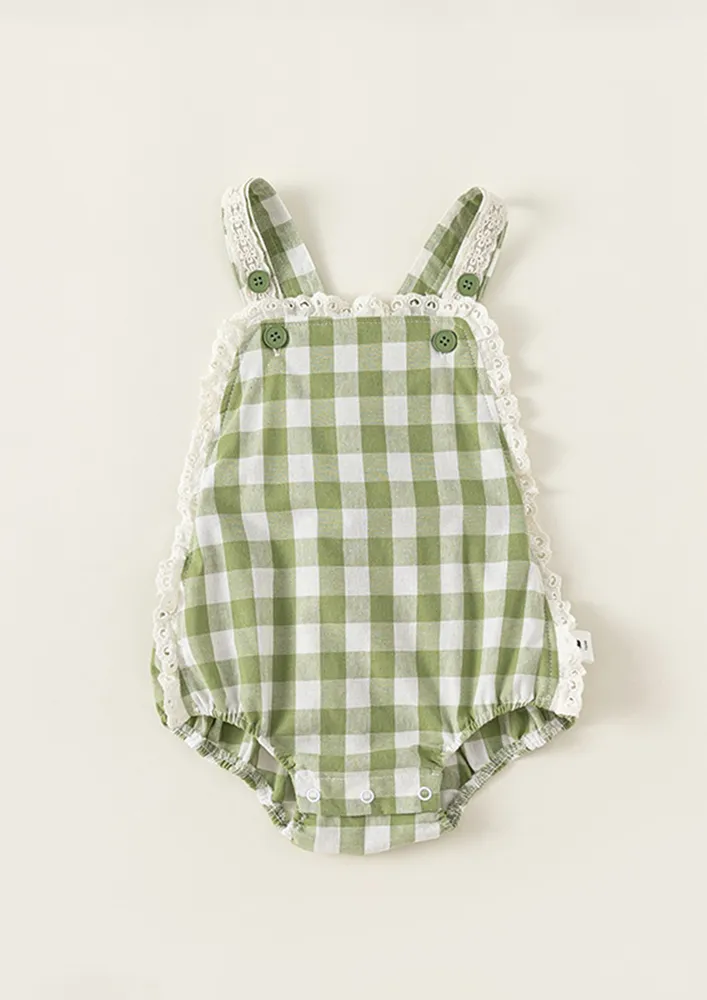 Green Gingham Check Girls Onesie