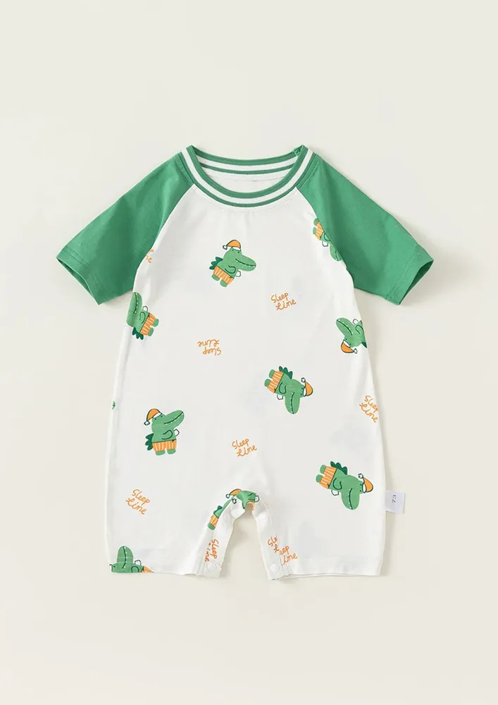 Unisex Kidswear Green Raglan Sleeved Onesie