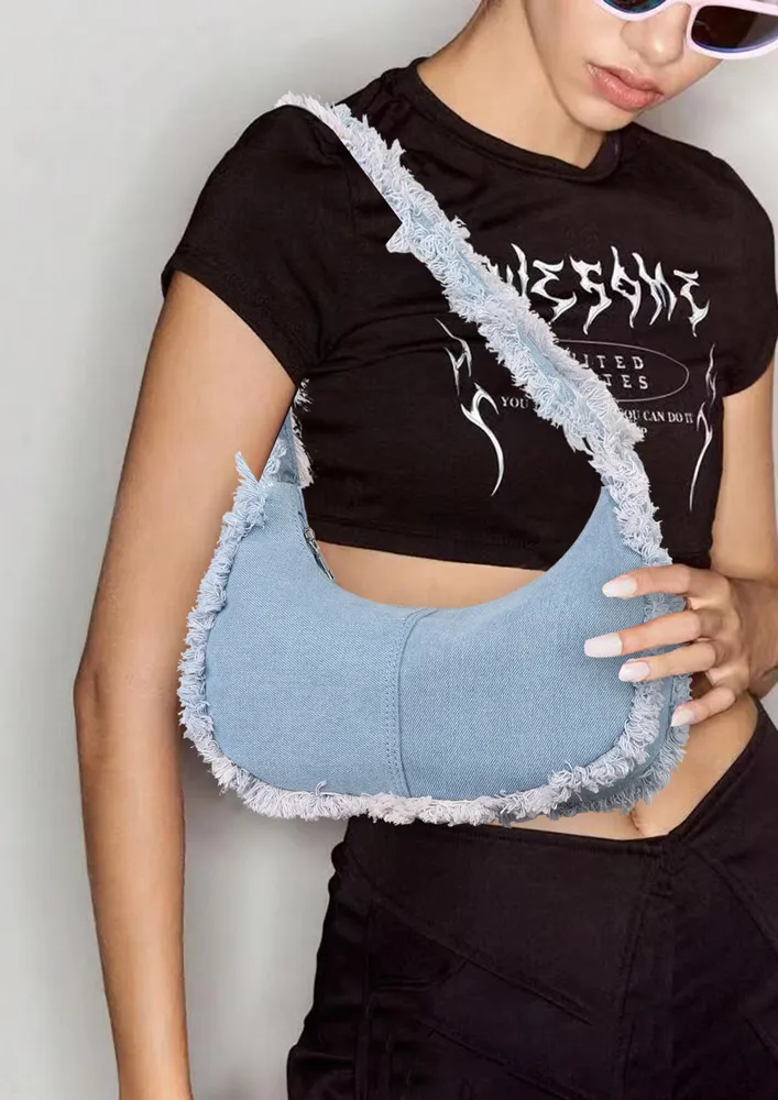 BLUE FRAYED EDGES DENIM BAG