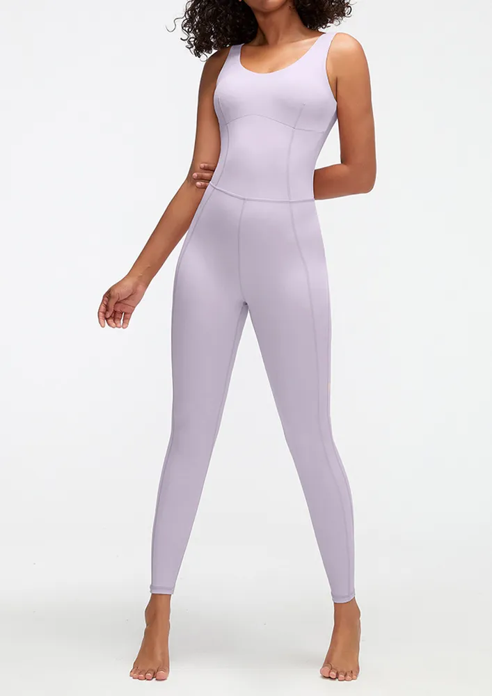 Purple Fitted Athleisure V-neck Jumpsuit