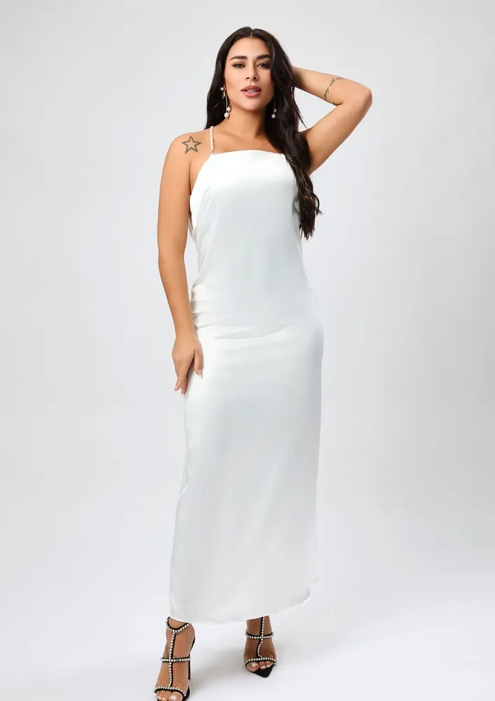 Strappy Satin Long Slip Dress