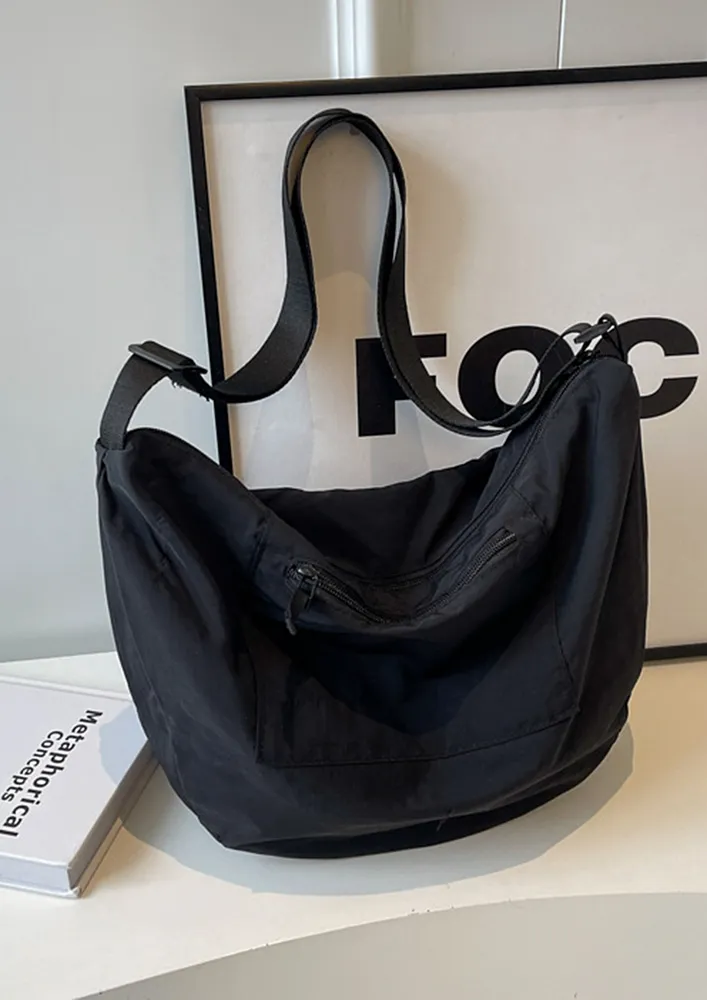 BLACK NYLON CROSSBODY HOBO BAG