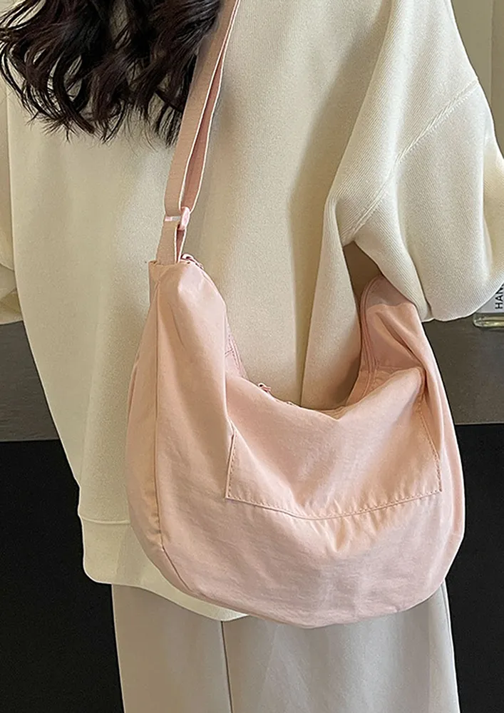 PINK NYLON CROSSBODY HOBO BAG