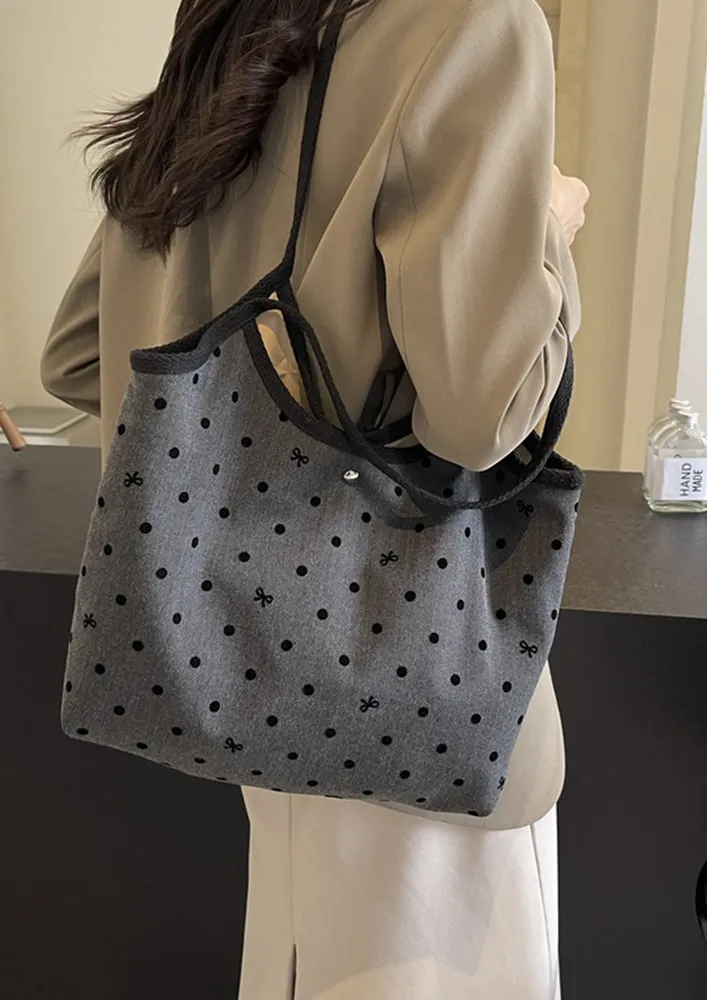 CANVAS POLKA DOTS PATTERN TOTE BAG