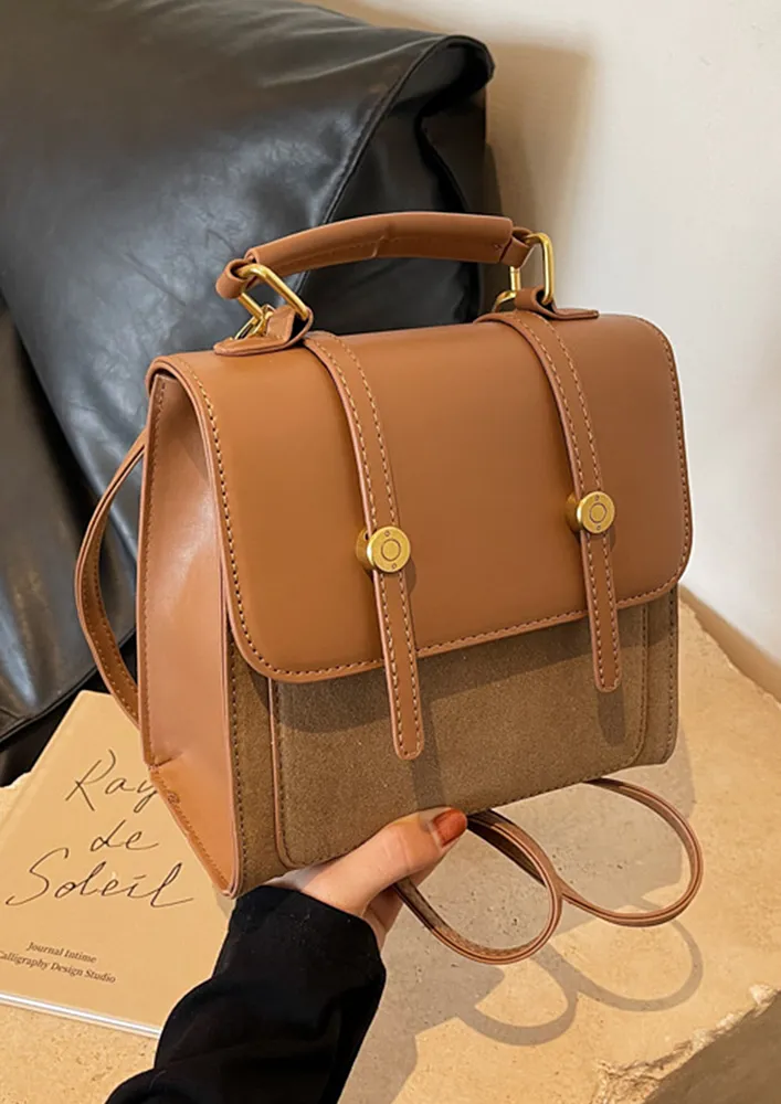 KHAKI SMALL VERSATILE PU LEATHER BACKPACK