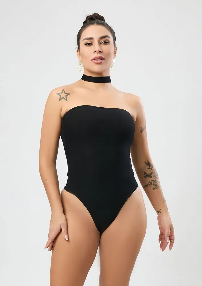 Black Choker Neck Bodysuit