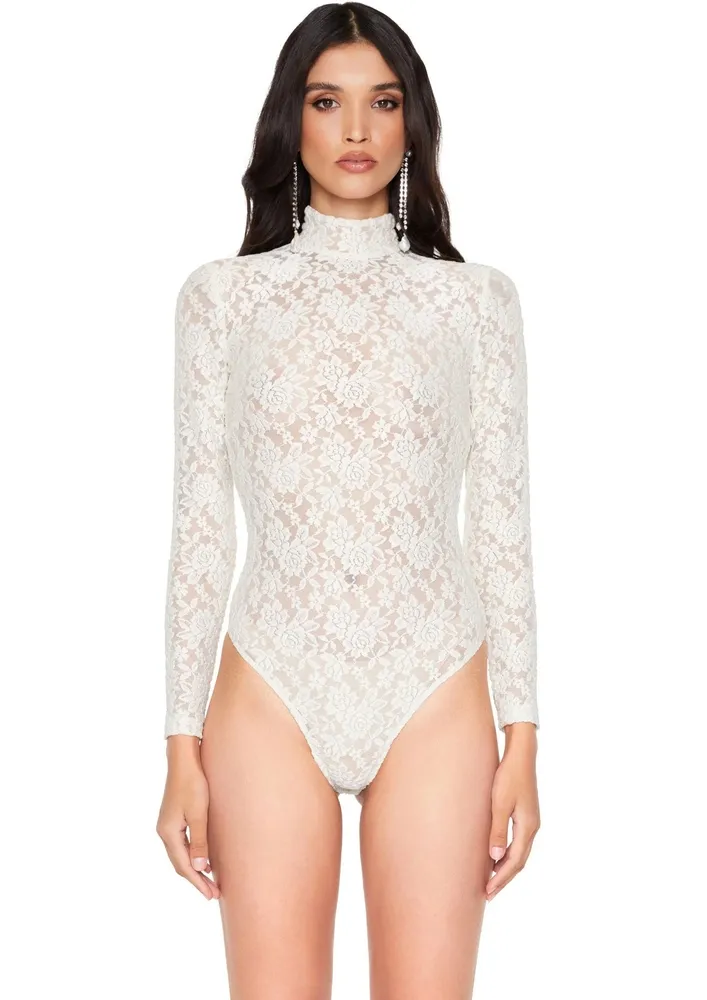 White Sheer Turtleneck Bodysuit
