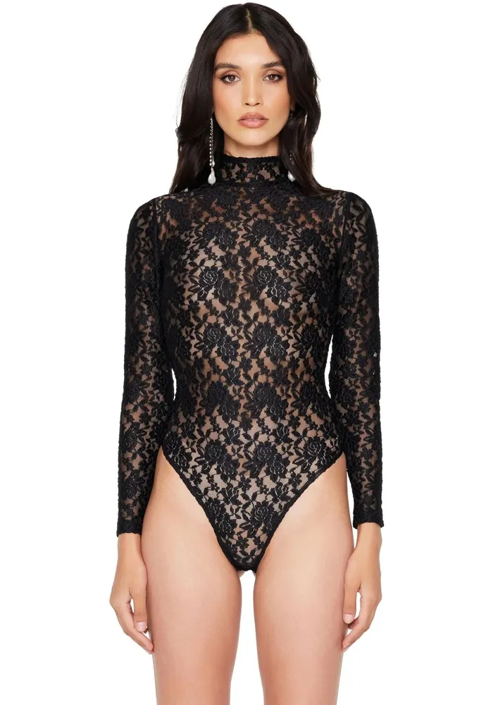Sheer Turtleneck Black Bodysuit