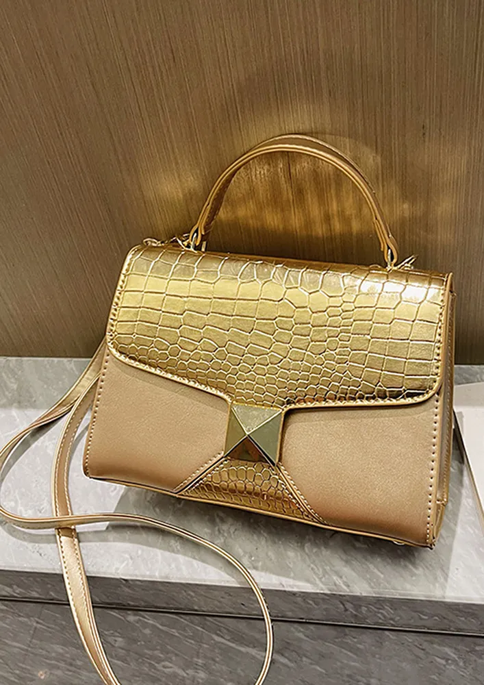 EMBOSSED METALLIC GOLDEN PU SLING BAG