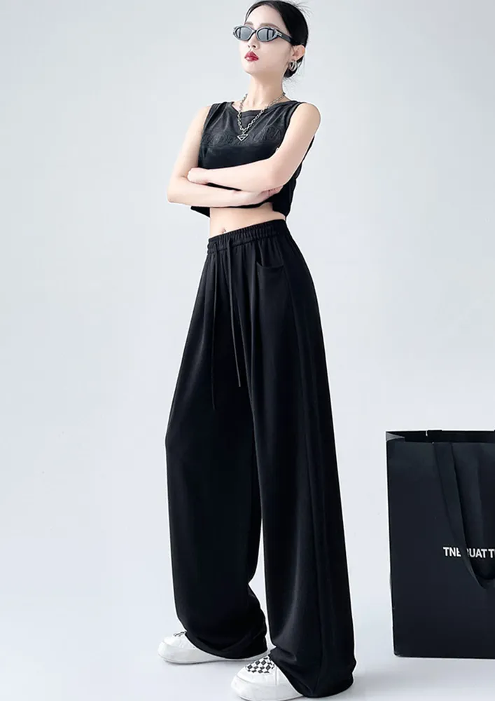 Black High-rise Wide Legged Nylon Pants