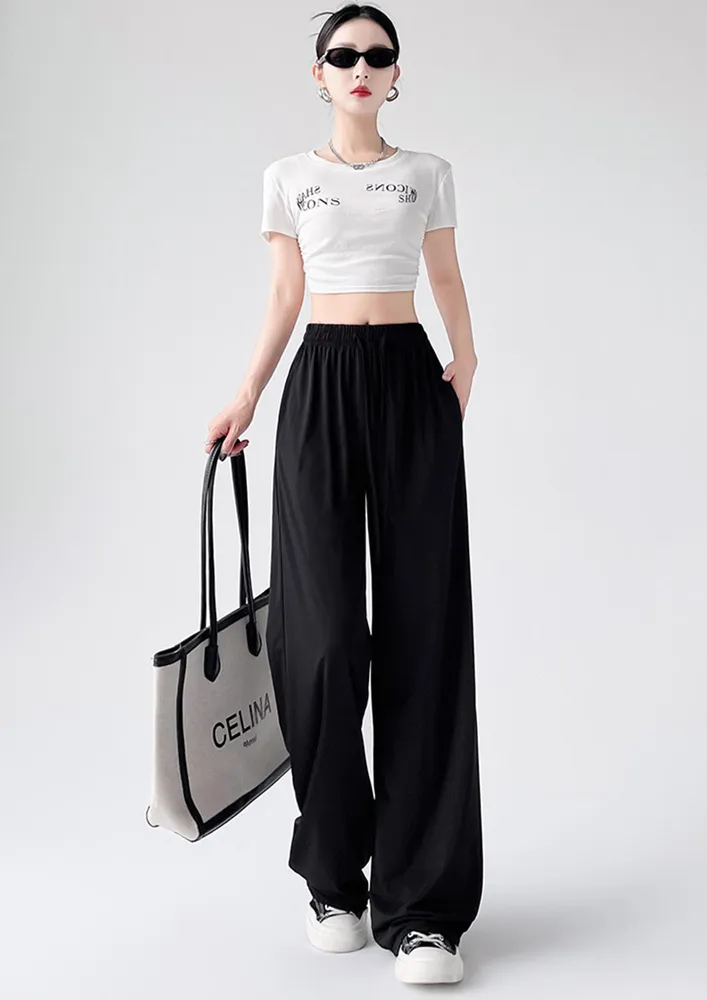 Black Smocked Drawstring Waist Pants