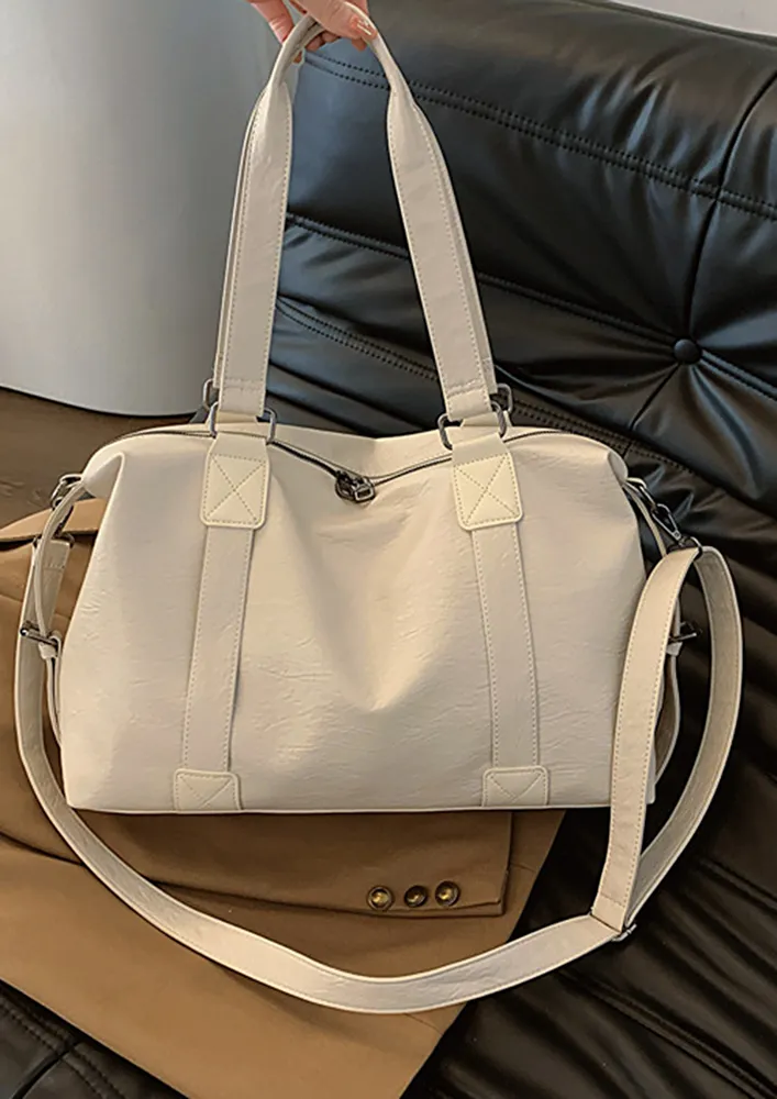 OFF-WHITE TEXTURED PU LEATHER TOTE BAG