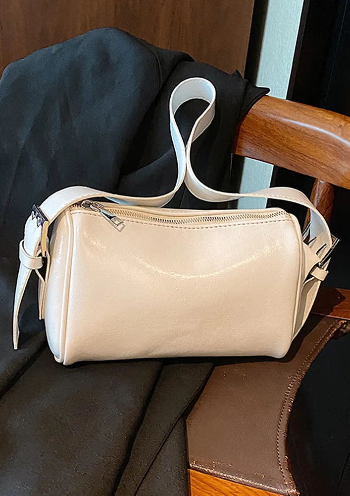 ADJUSTABLE-STRAP PU SHOULDER WHITE BAG