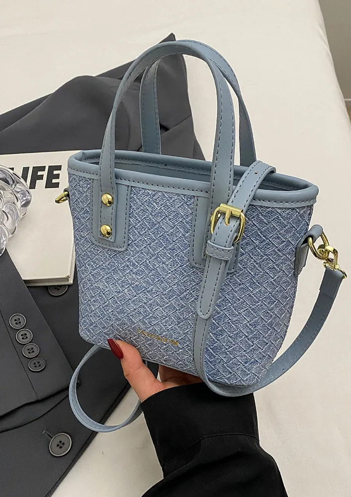 BLUE DETACHABLE STRAP BUCKET BAG