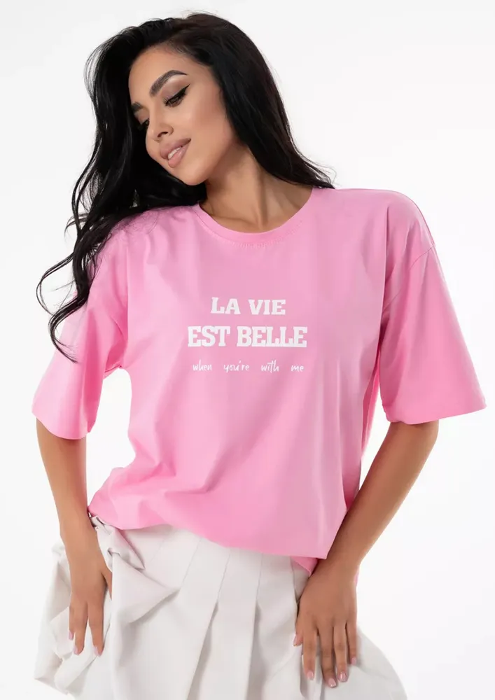 Pink Typographic Drop-shoulder T-shirt