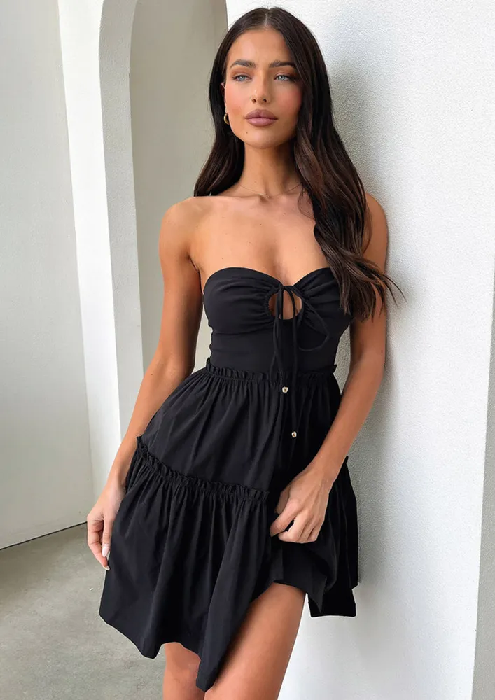 Black Tie-straps Tiered Bandeau Dress