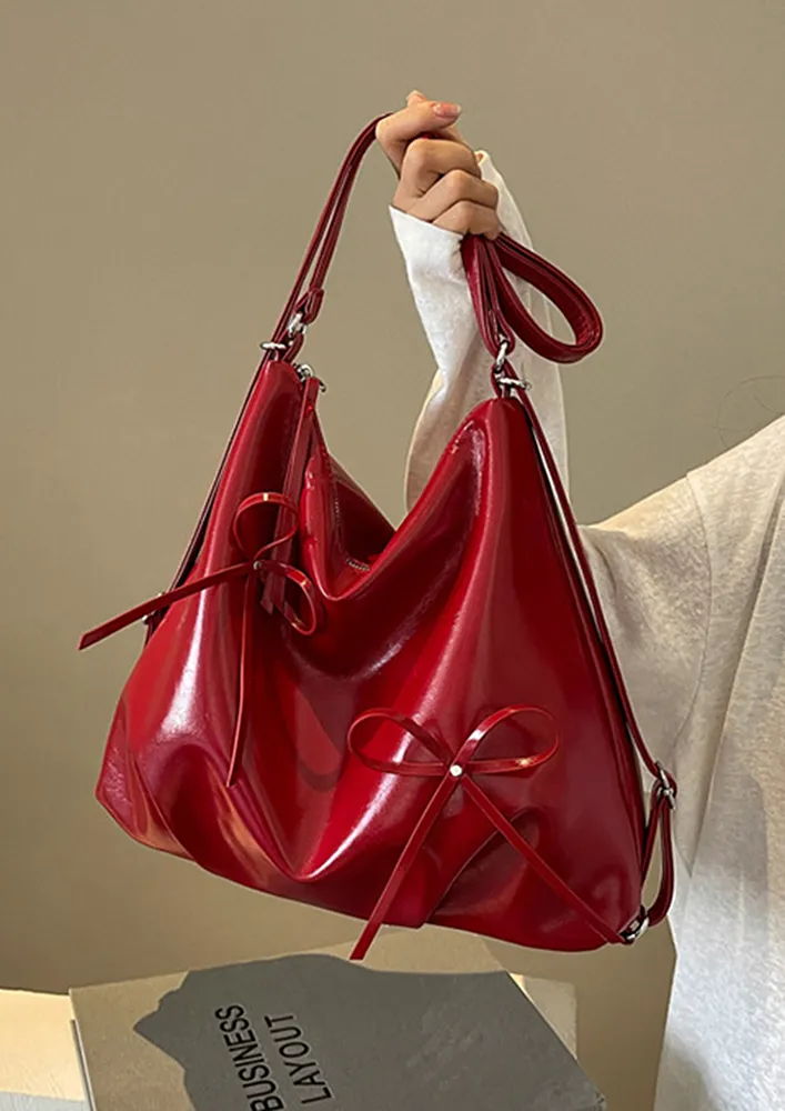 RED BOW-KNOT DETAIL MULTIPURPOSE HOBO BAG