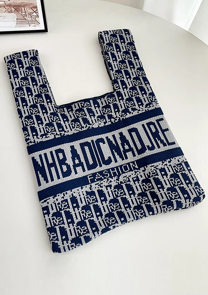 PRINTED DEEP BLUE POLYESTER HANDBAG