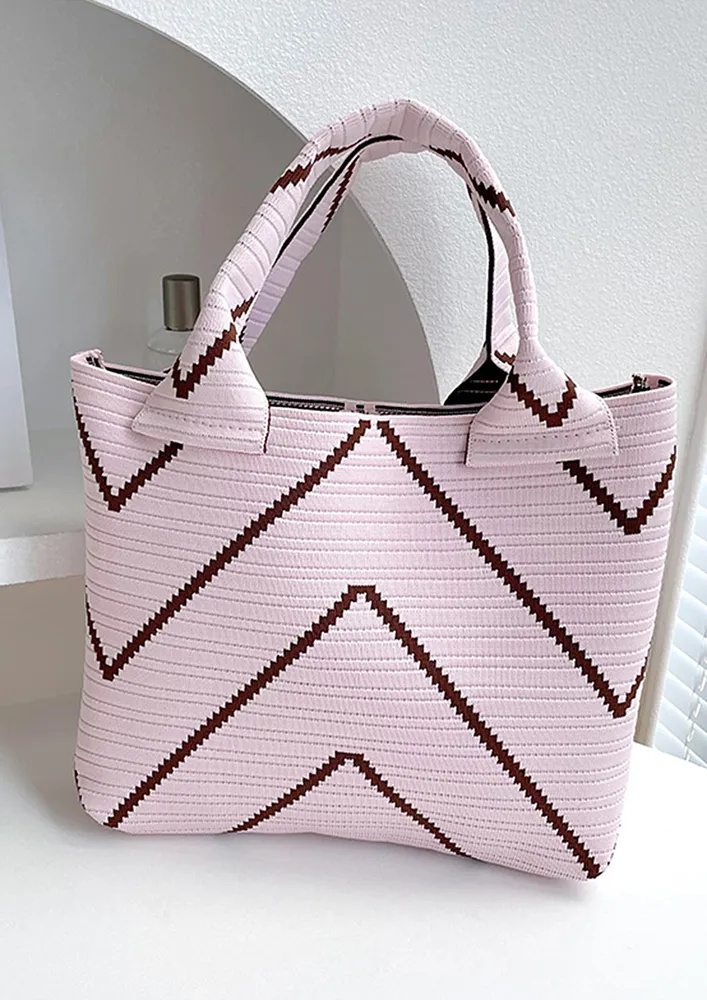 PINK GEOMETRIC PRINT SQUARE HANDBAG