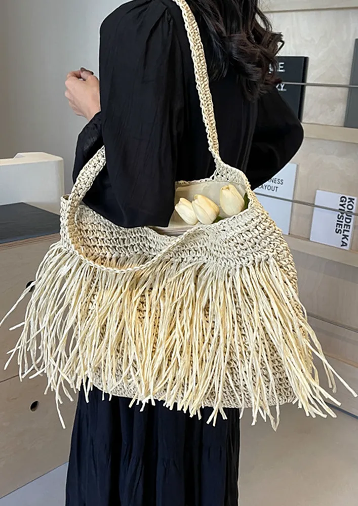 OFF-WHITE TASSEL DECOR TOTE BAG