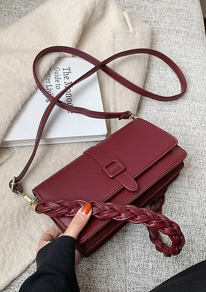 CLARET RECTANGULAR SHOULDER BAG