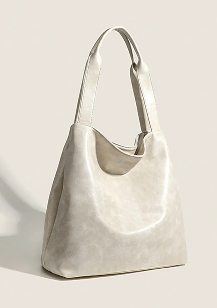 WHITE TEXTURED DOUBLE STRAPS SHOULDER BAG