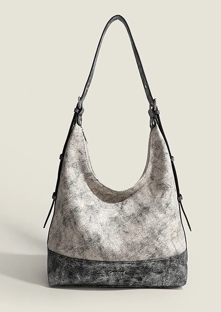 GREY TEXTURED SINGLE HANDLE TOTE BAG