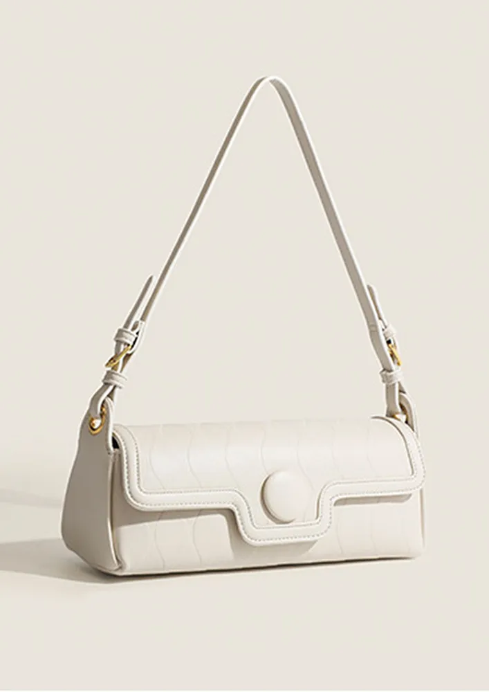 WHITE TEXTURED BAGUETTE BAG