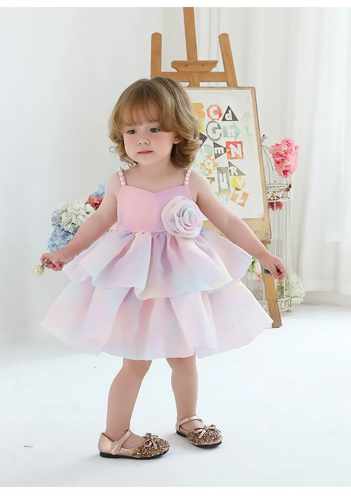Girls Pink Tiered Sweetheart Dress