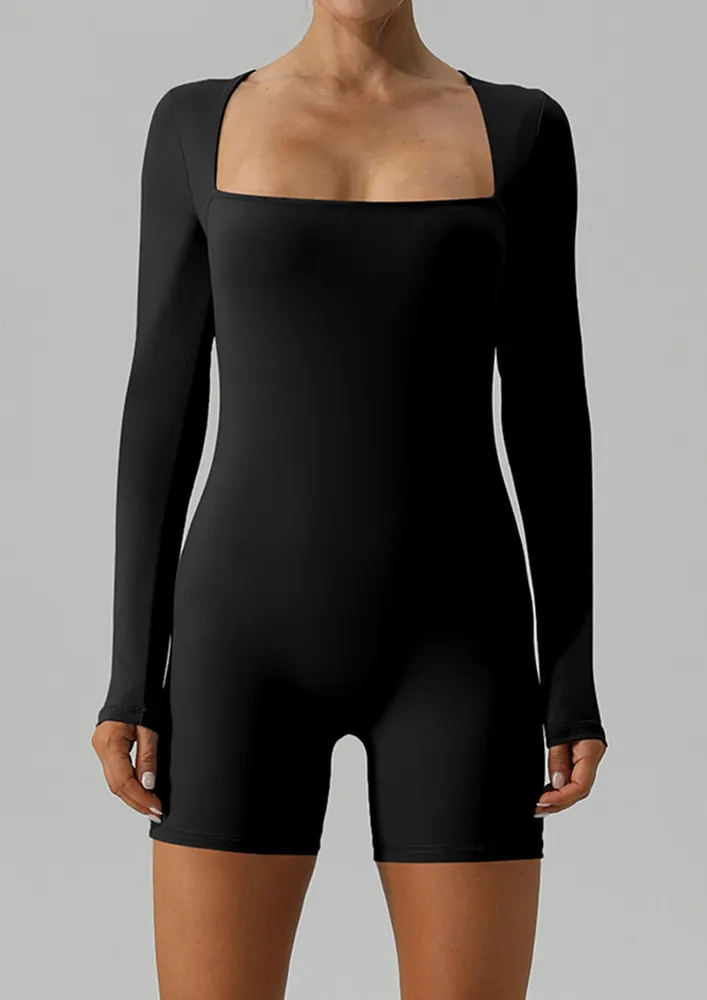 Seamless Black Athleisure Playsuit