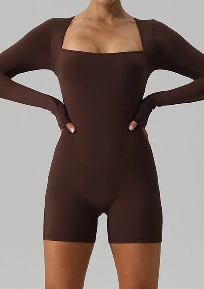 Seamless Dark Brown Athleisure Playsuit