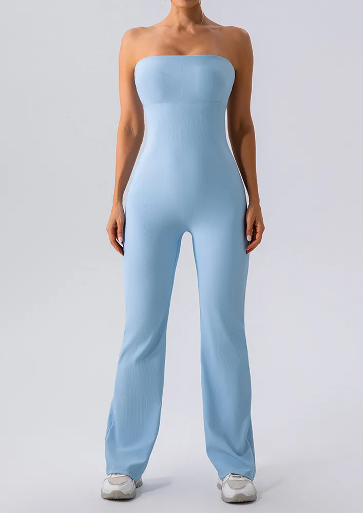 Strapless Light Blue Athleisure Jumpsuit