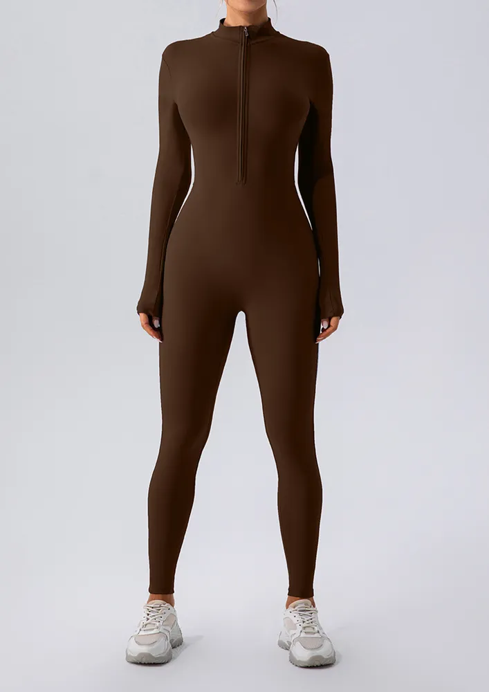 Dark Brown Seamless Athleisure Jumpsuit