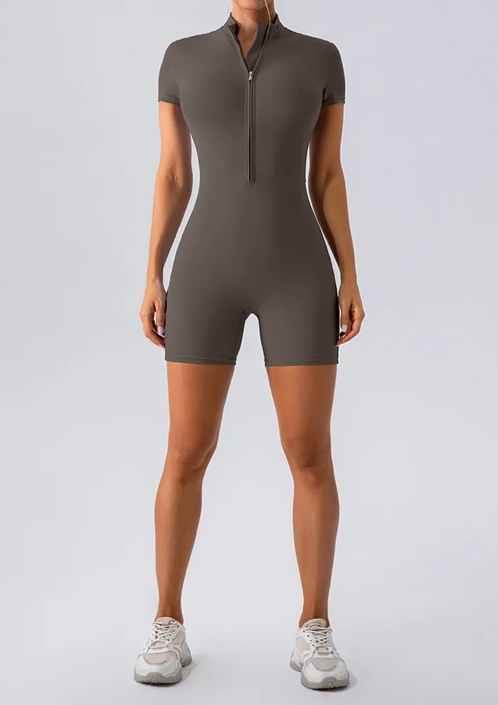 Dark Grey Seamless Zip-through Playsuit