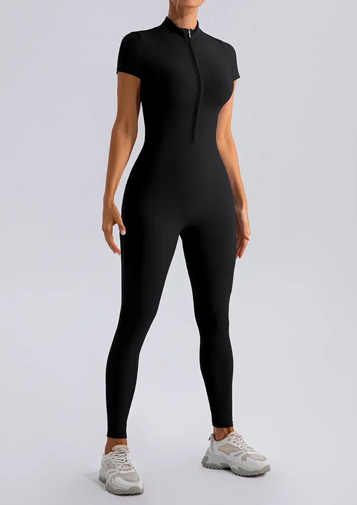 Black Zip-front Athleisure Jumpsuit