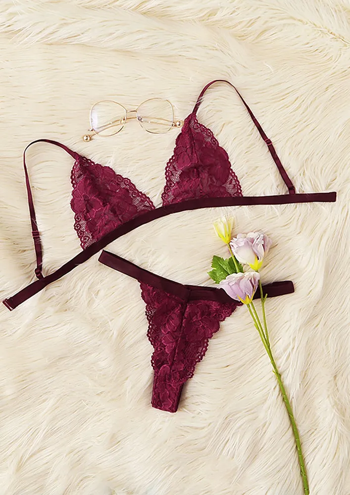 LACY CLARET 2PC LINGERIE SET