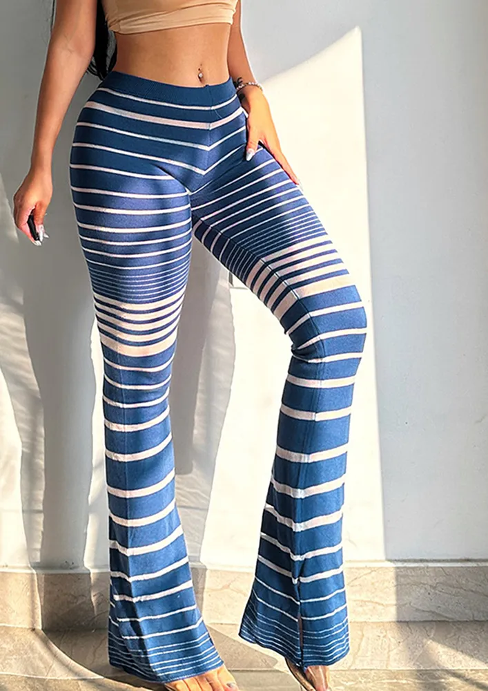 Blue Striped Mid-waist Pants