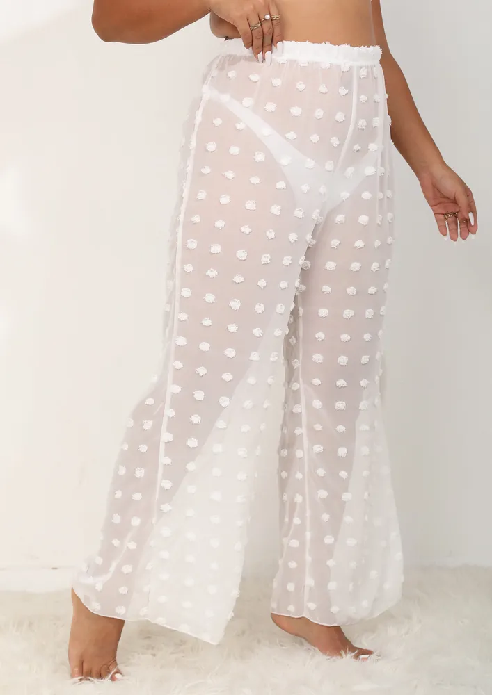 White Plus Size Swiss Dot Beach Pants