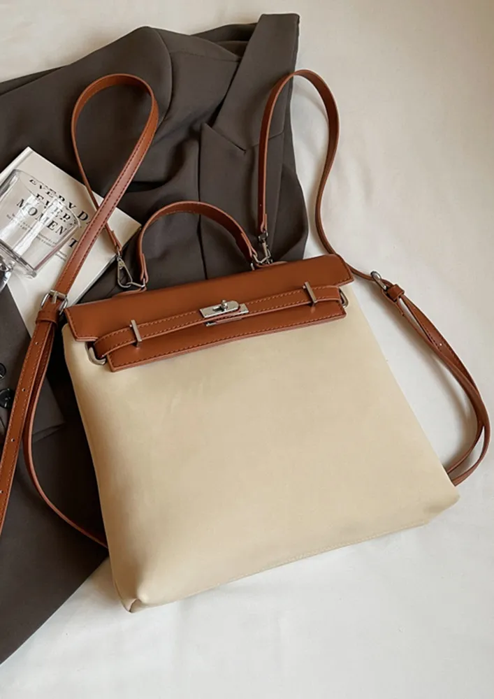 FRONT FLAP STRUCTURED BEIGE BACKPACK