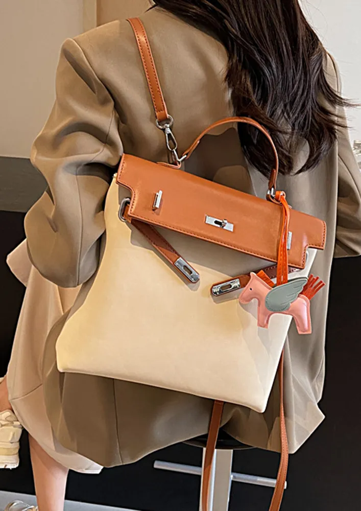 BEIGE STRUCTURED FRONT FLAP BACKPACK