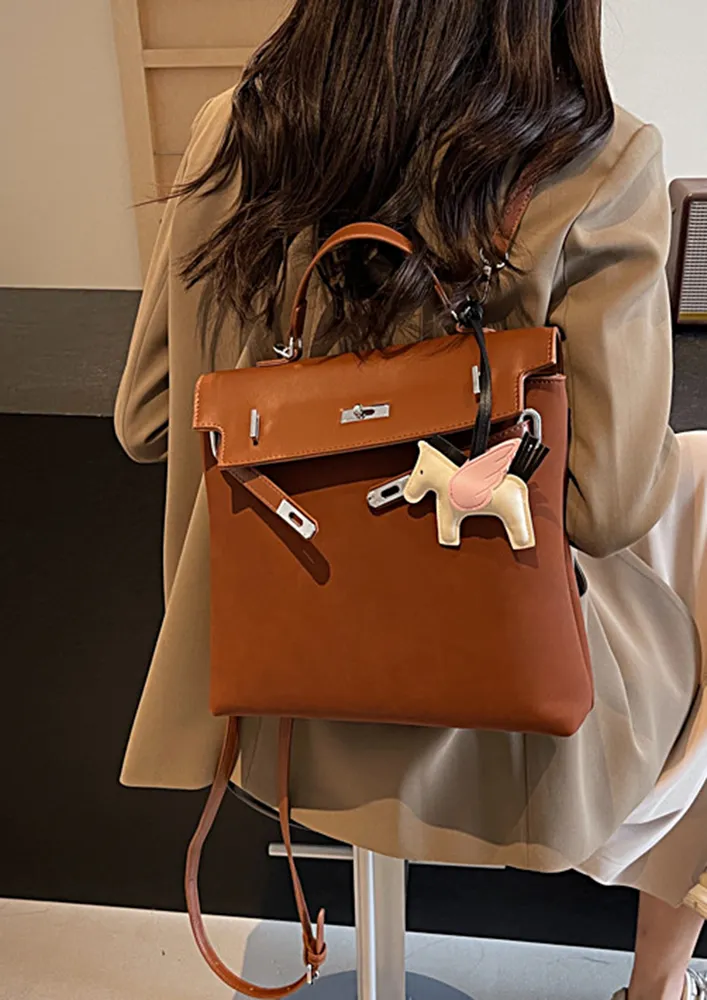 BROWN STRUCTURED FRONT FLAP BACKPACK