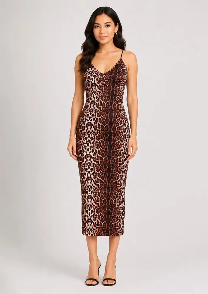BODYCON LEOPARD PRINT MIDI DRESS